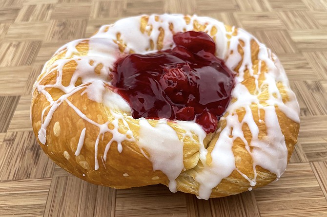 The cherry bavarian danish, with Bavarian cream and candied cherries