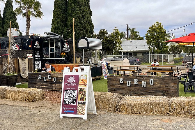 The Algo Bueno mobile kitchen is the anchor for the Mercado Zona Libre food truck park.