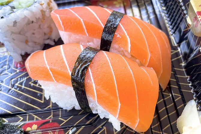 This salmon nigiri isn't really salmon; it's made form the Asian yam, konjac.