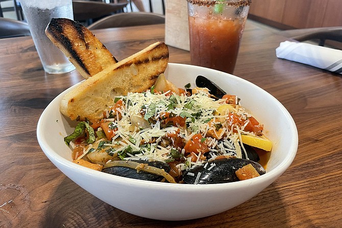 Seafood linguini, with mussels, shrimp, and local fish