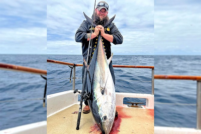 The bluefin being caught right now are ranging from 20 to over 200 pounds. That said, owning heavy gear isn’t necessary for catching larger tuna. This fish was caught on rental gear.