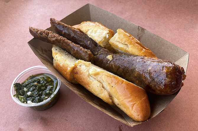 Choripan: a simple South American sandwich of chorizo (Chori-) and bread (-Pan)