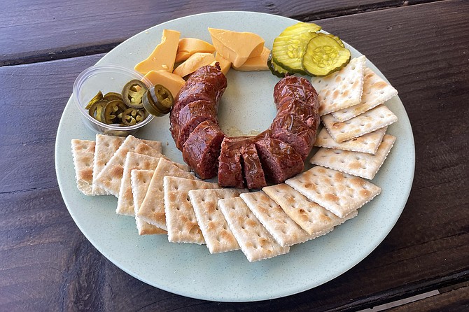 The amusing "Lockhart TX Charcuterie": hot link sausage, American cheese, and saltine crackers