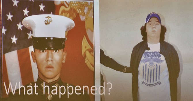 Eduardo Arriola while he was a Marine, then on the day he shot his neighbor. Evidence photos.
