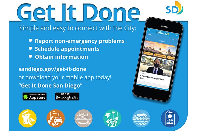Mayor Todd Gloria has turned to the Union-Tribune to paint an upbeat picture of the automated citizen complaint program Get It Done app.