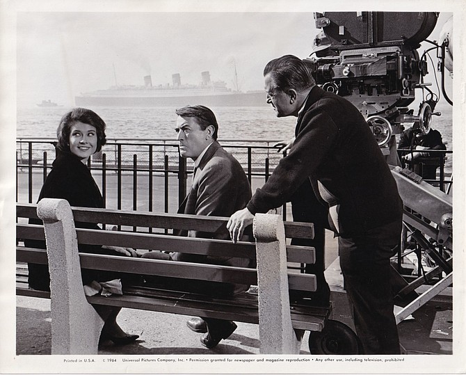 Diane Baker and Gregory Peck take direction from Edward Dmytryk.