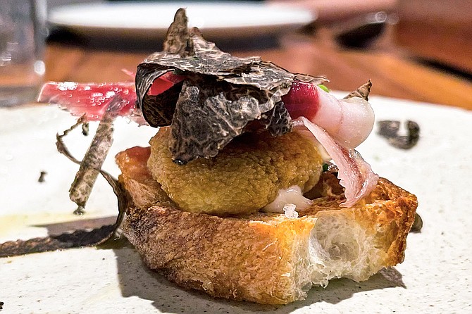 Uni toast, with Iberico ham and shaved truffles