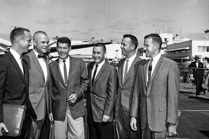 Astronauts arrived at the old Lindbergh Field Pacific Highway terminal on September 19, 1959.