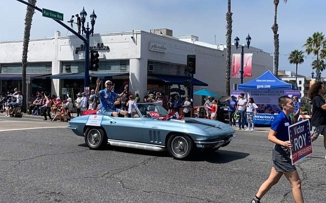 Victor Roy riding in convertible, June 25 Oceanside Independence Day parade