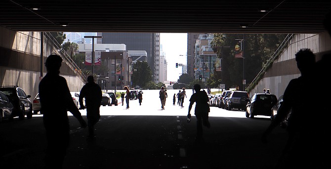 Amica's group headed into the San Diego City College tunnel.