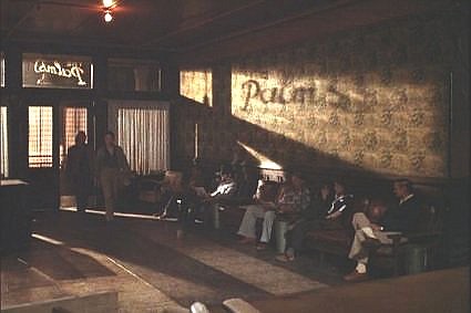Chuck Norris and friend enter the cavernous Palms lobby in the 1979 film A Force Of One