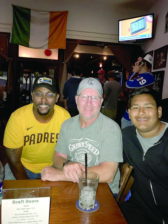 Fans - Chris (left), Jamie, Alejandro. Jamie has been playing ice hockey for 40 years.