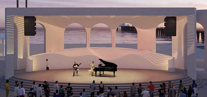 New look to the stage complex includes see-through sea views.