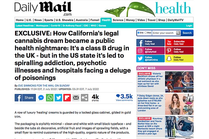 As the debate over making pot legal in the United Kingdom rages, Daily Mail on Sunday deputy health editor Eve Simmons was dispatched to the Golden State to ferret out the underside of the burgeoning marijuana industry.