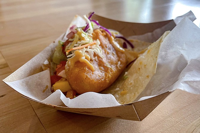 Faux fish taco with mango salsa