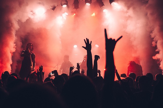 View of stage from the crowd at a concert