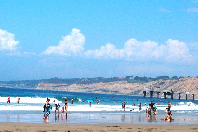 La Jolla Shores with cumulonimbus clouds in the distance.