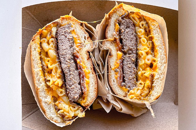 Comfort carbs: the Funky Fries and Burgers Mac and Cheese Burger
