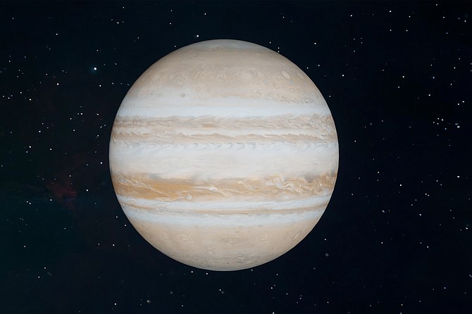 Jupiter appears high in the southern sky after sunset.