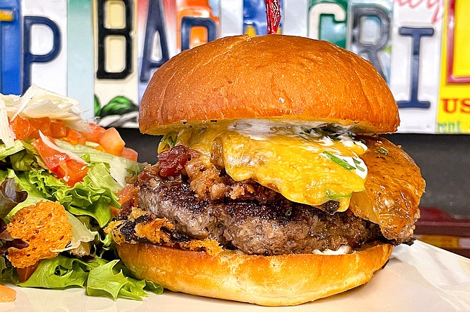 STP's Top Fuel: a baked potato on a burger, plus all the fixins.