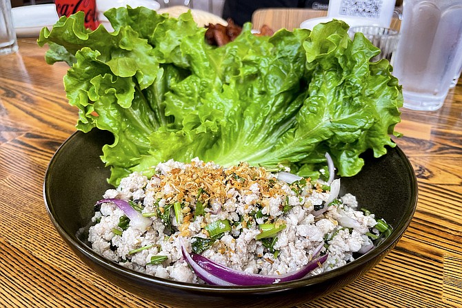 Chicken larb, served with lettuce to wrap it in