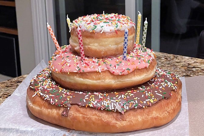 Donutopolis and the three-tier donut birthday cake