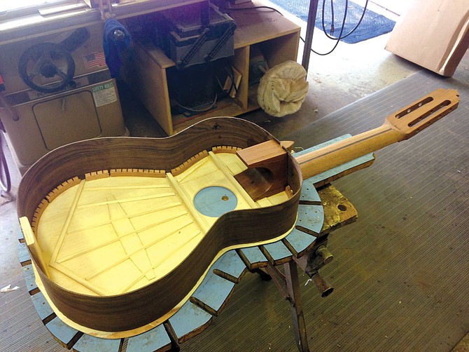 Wilson’s custom guitar in progress.