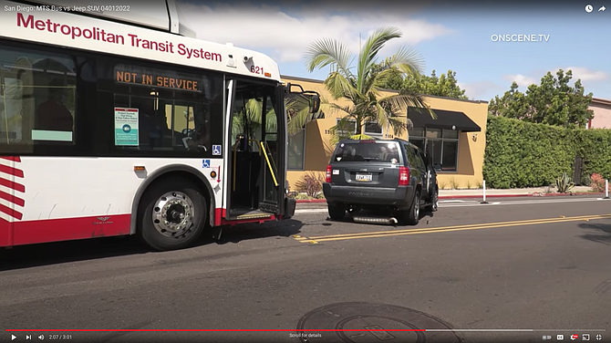 MTS bus collided with a Jeep SUV in the Altadena neighborhood.