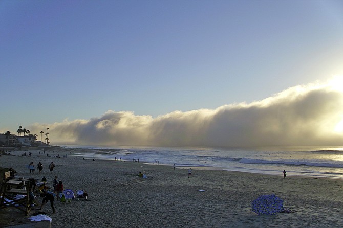 A typical marine layer sits off the coast of Pacific Beach.