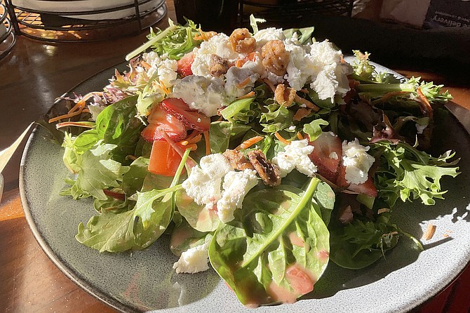 Rabbit food? Actually it’s Goat Salad, with goat cheese, candied walnuts, strawbs.