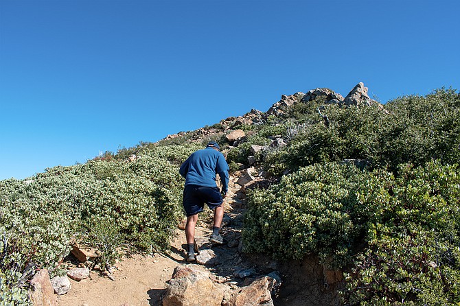 Joey begins the final ascent which ends with a rock scramble.