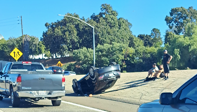 Overturned Scion on the 94 two weeks ago - Image by Raoul Estefania