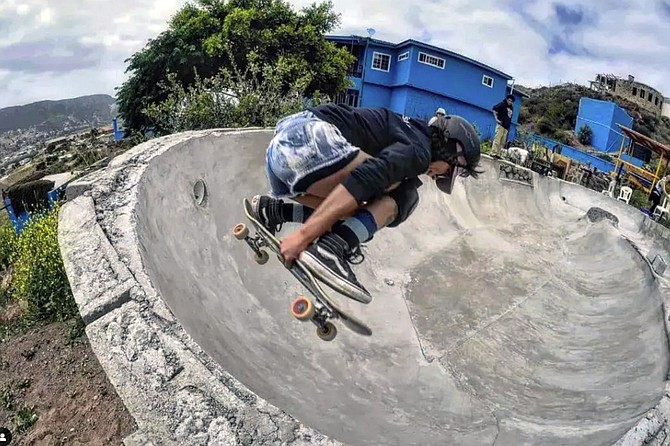 Ana Gaspar Leon pulls a backside grab at the Baja Surf & Skate bowl.
