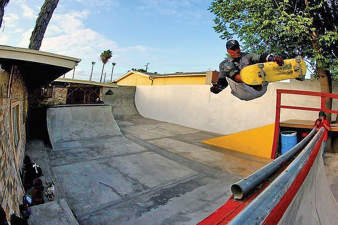 Jose Chacho Anaya rips his backyard ramp in Ensenada.
