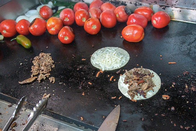 A quesadilla on the grill.