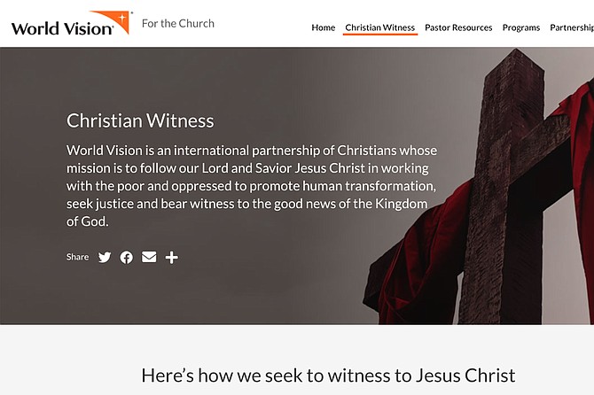 “World Vision is an international partnership of Christians whose mission is to follow our Lord and Savior Jesus Christ in working with the poor and oppressed to promote human transformation, seek justice, and bear witness to the good news of the Kingdom of God.”
