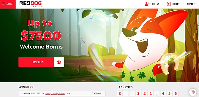 SPONSORED CONTENT A screenshot of the RedDogCasino homepage