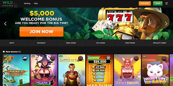 SPONSORED CONTENT A screenshot of the WildCasin.ag homepage