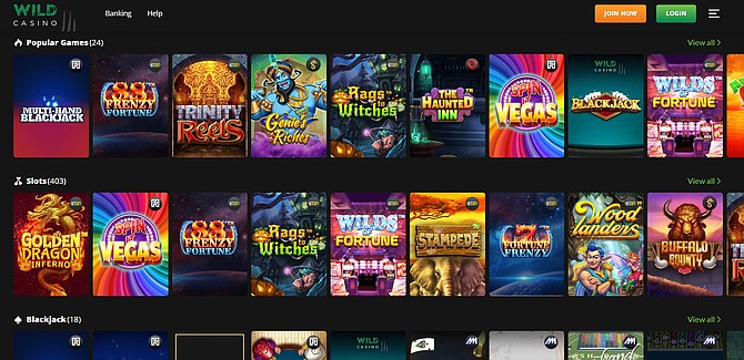 SPONSORED CONTENT Wild Casino lobby