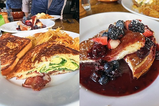 Brioche Breakfast Grilled Cheese Sandwich and Blackberry Stuffed French Toast.