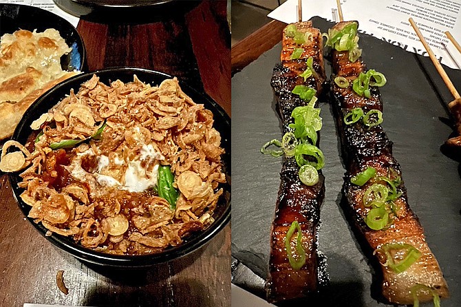 Smoked eggplant dip & Asian skewers: contrasting expressions of genius.