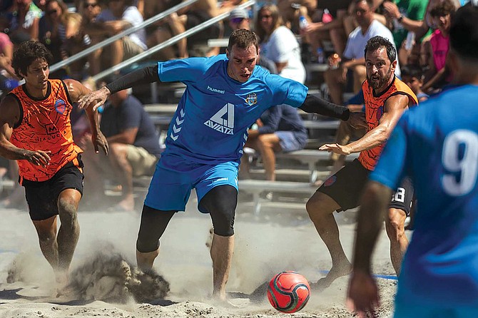 Nick Perera (center) at  the Southern California Beach Soccer Championship