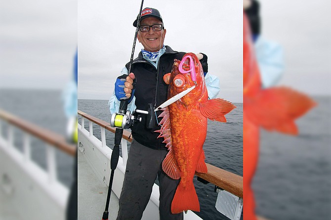 "Just returned from a 3-dayer onboard the Vagabond, and although I was the only one prepared, SPJ(slow pitch jigging) got plenty of attention, and not only was 450-500 feet easy to attain, and the amazing quality vermilion [red] rockfish like this one were eye openers for many aboard."