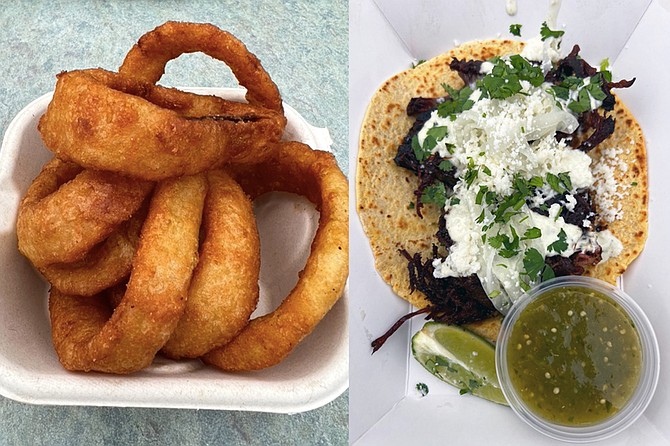 The barbacoa and the onion rings