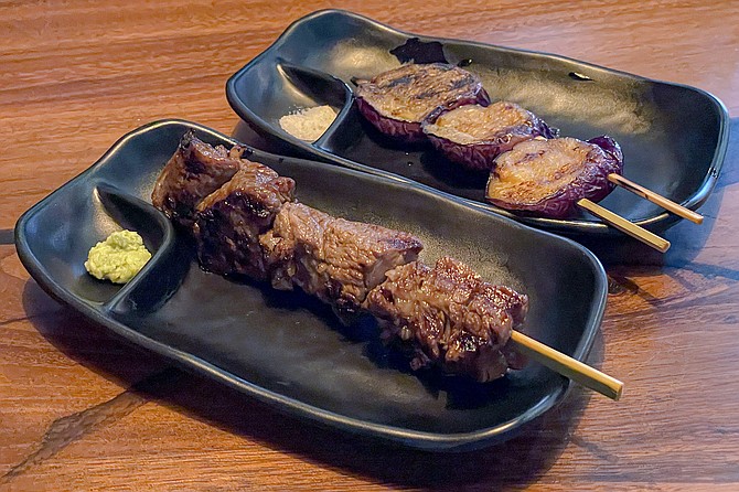 *Kushiyaki* skewers of wagyu beef and eggplant