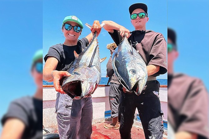 Two tunas not commonly caught together, yellowfin and bluefin, caught on a full-day run aboard the Grande out of H&M; Landing.
