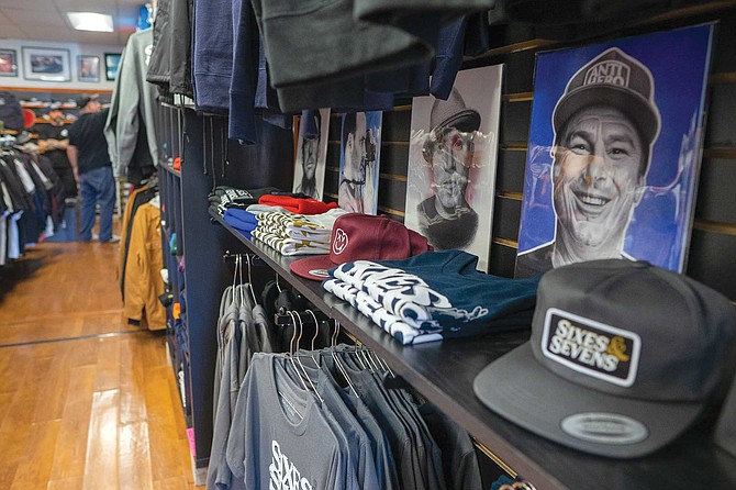 Kobriger’s hyper-realistic portraits are displayed in the shop, alongside skateboarding merch.