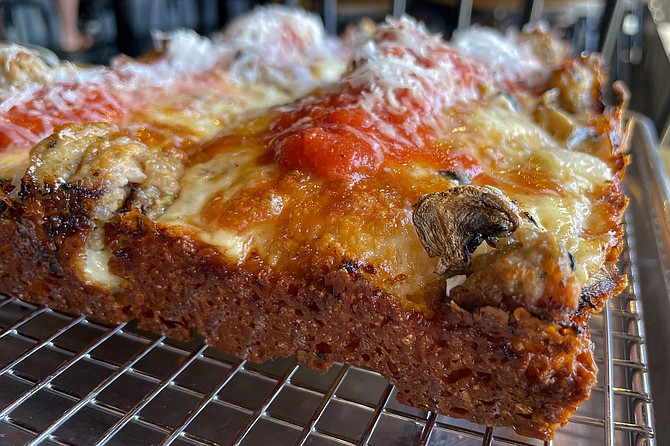 The "Mush Love" mushroom and fennel sausage pizza