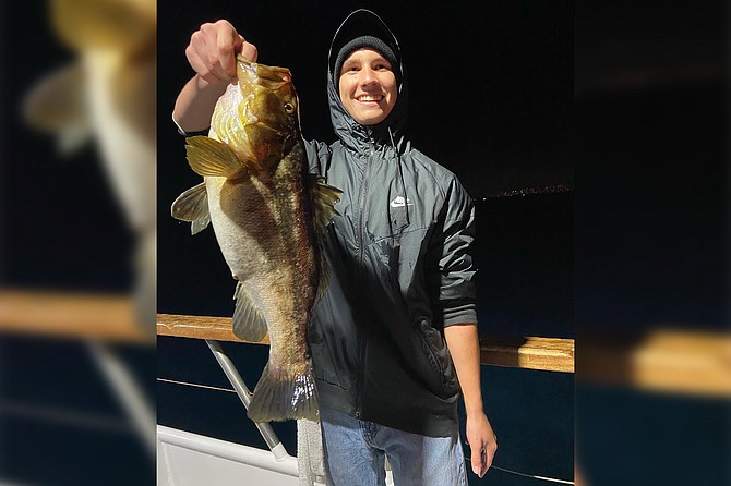 A chunky calico bass caught while twilight fishing aboard the Premier out of H&M Landing.