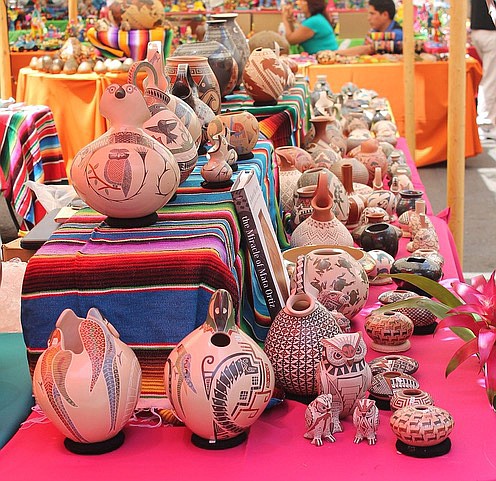 Enjoy booths full of traditional embroidered clothing, handwoven textiles, unique collectibles, dazzling jewelry, handmade ceramic and clay pottery and more.